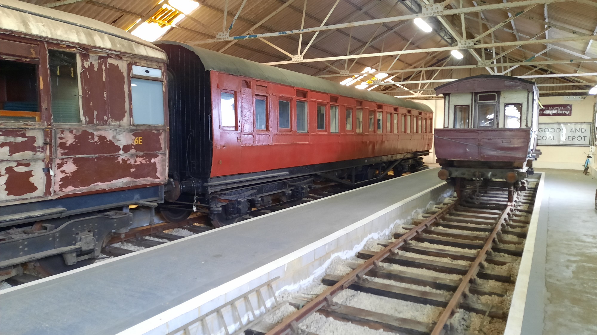 LMS Vestibule Third No. 7820 in use as education vehicle in Buffer Depot Museum 2020