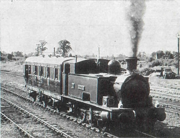 <I>Sir Thomas</i>, 0-6-0 tank locomotive on a passenger train In the early days of Qualnton