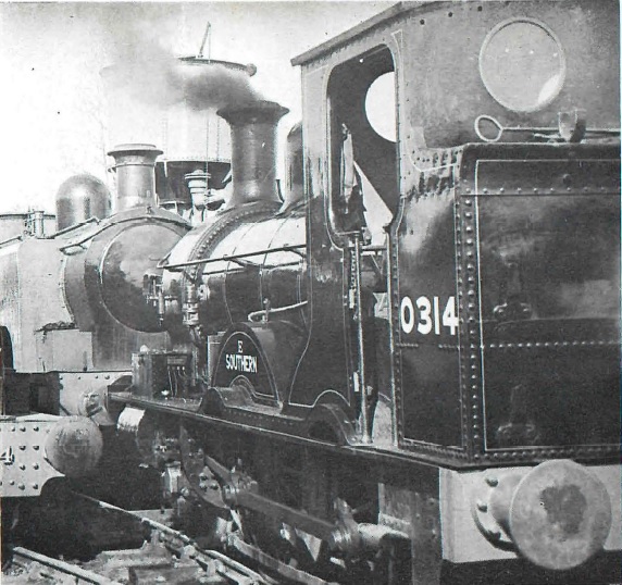 2-4-0 well tank No. 0314 <I>The Beattie</i> preparing to take water in the down yard, waiting 
for 0-6-0 tank <I>Coventry No. 1</i>