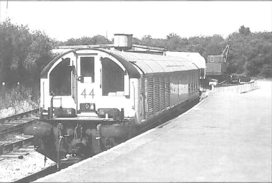 The Battery Loco L44 (arrived by road from Ruislip 5 July) (NB this vehicle carries 30 tons of batteries!).  (Thanks are due to Graham 
Hurrell (LT) for arranging loan of this vehicle).