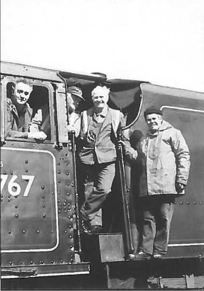 Days Out Limited Boss Mel Chamberlain - third from left- on foot plate of Black 5 44767 
near Copy Pit on 18th March. Locomotive owner Ian Story is forth from left