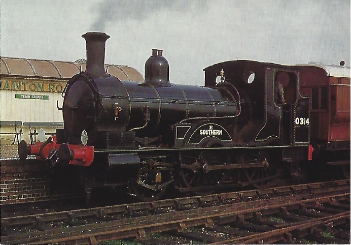 QP4 - 2-4-0 Beattie well tank locomotive, as restored to Southern livery No. 0314 (BR No 30585)
at Quainton Road Station - photo by P I Clarke QP4 - Beattie