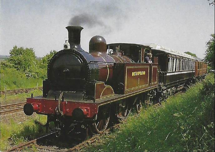 QP9 - Metropolitan Railway E class 0-4-4 T No. 1 heading LNWR 1st Class Dining Car on a train at Quainton Road Station - photo by T Davey QP9 - Metropolitan No 1