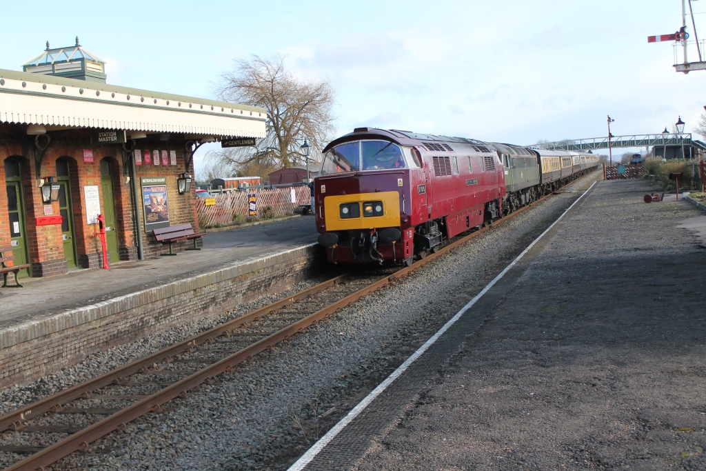 D1015 Western Champion with the The Chiltern Champion passing Quainton's Platform 1